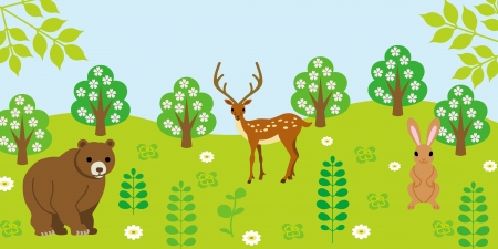 Cute Animals in forest のイラスト素材