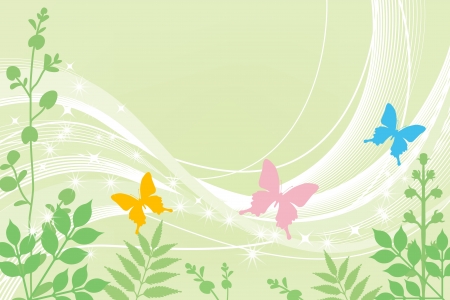 Three butterflies and spring plantsのイラスト素材