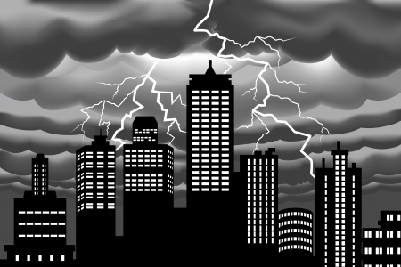 Lightning bolt at Building cityのイラスト素材