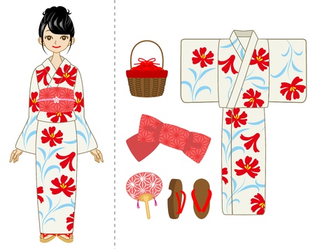 Yukata woman and Item set のイラスト素材