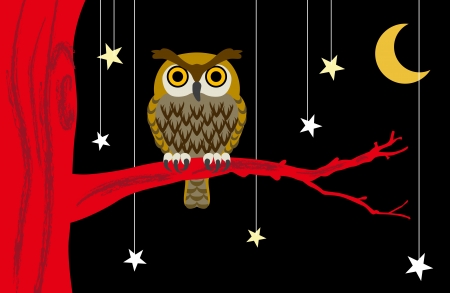 Owl in Starry nightのイラスト素材