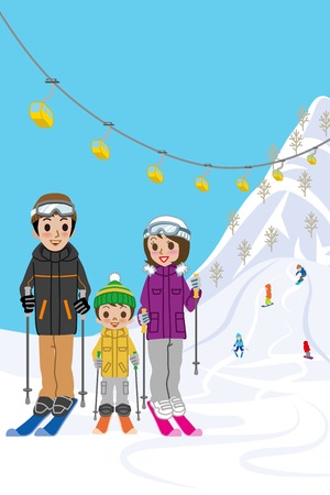Family enjoying ski resortのイラスト素材