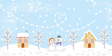 Winter landscape,two snowmanのイラスト素材