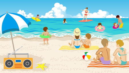 Playful people in Summer beachのイラスト素材