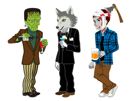 Halloween Costumed three men,Isolatedのイラスト素材