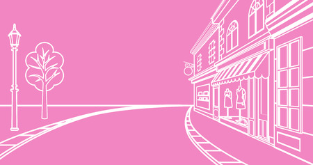Small town Street, linearのイラスト素材