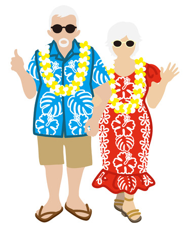 Active Senior Couple, Hawaiian Tourist Isolatedのイラスト素材
