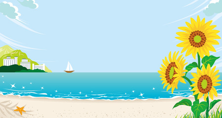 Sunflowers in Summer Beachのイラスト素材