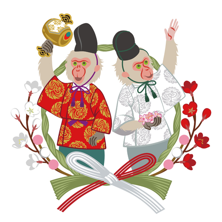 Two anthropomorphic animals, Year Of The Monkey ornamentのイラスト素材