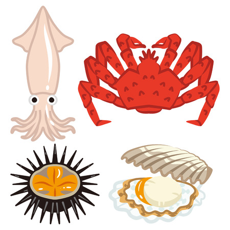 Four marine products setのイラスト素材