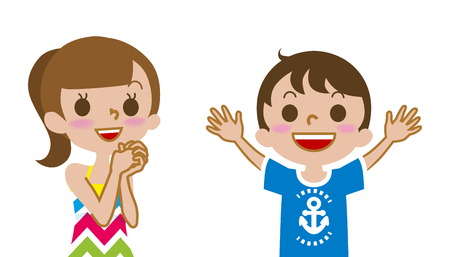 Joyful two children, Isolated, Summer fashionのイラスト素材