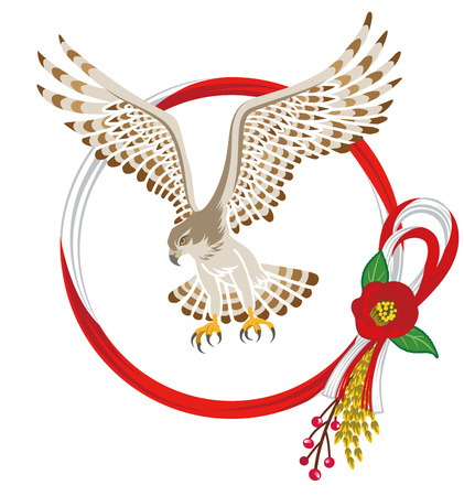 Flying Hawk with Japanese Wreathのイラスト素材