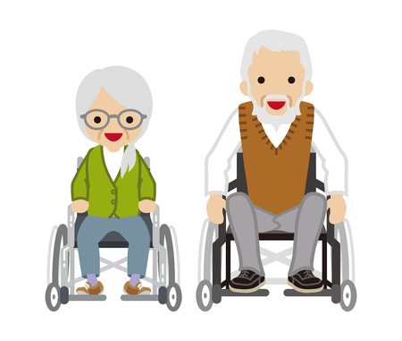 Senior couple - Wheelchair pairのイラスト素材