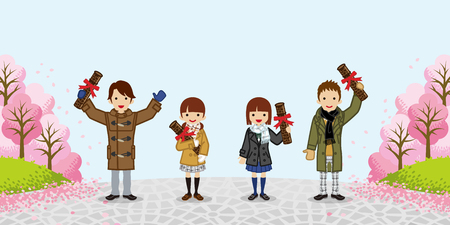 Hight school graduate in Cherry tree backgroundのイラスト素材