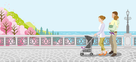 Family stroll in Spring natureのイラスト素材