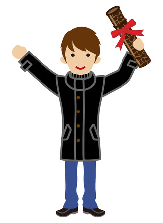Male student holding the diploma - Black coatのイラスト素材
