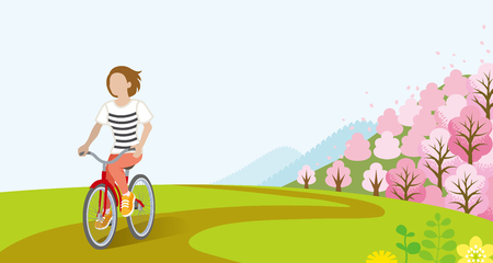 Woman Cycling in Springtime -Bobbed hairのイラスト素材