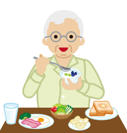 Senior Men eating  Breakfastのイラスト素材