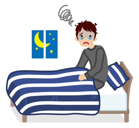 Men  suffers Insomnia- Navy blue color Bedclothesのイラスト素材