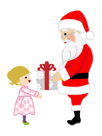 Santa Claus giving Toddler Girl a Christmas Presentのイラスト素材