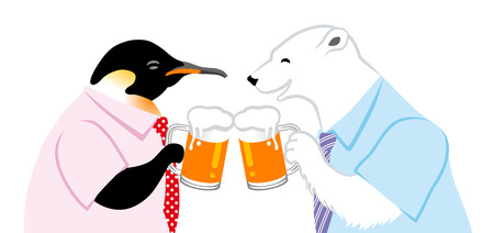 Employee Polar bear and Penguin toasting beersのイラスト素材
