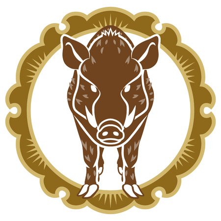 Wild Boar and Circular Decoration - Front viewのイラスト素材
