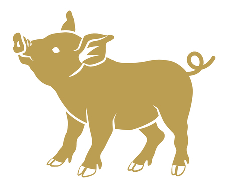 Flat Symbolic Pig - golden color, Side Viewのイラスト素材