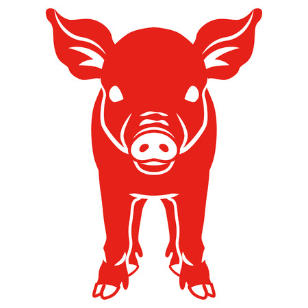 Pig - Front view, Red colorのイラスト素材