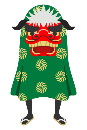 Shishimai front view - Shishimai is Japanese new year's traditional culture. One or two people dance who wearing the costume which symbolizes the lion for the new year's luck.のイラスト素材