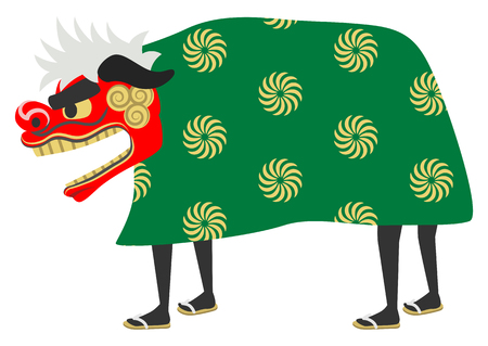 Shishimai side view - Shishimai is Japanese new year's traditional culture. One or two people dance who wearing the costume which symbolizes the lion for the new year's luck.のイラスト素材
