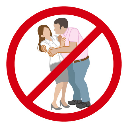 Woman who is being embraced by the man forcibly - Sexual harassment concept art ,Ban signのイラスト素材