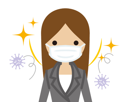 Businesswoman wearing a mask for prevent flu virus - front viewのイラスト素材