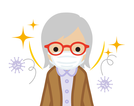Senior woman wearing a mask for prevent flu virus - front viewのイラスト素材
