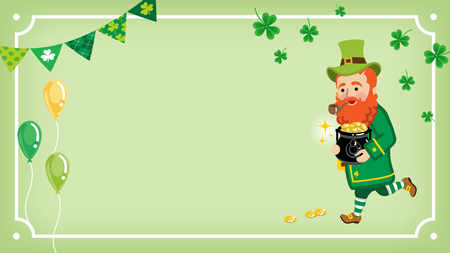 Running Leprechaun who carrying gold coins - St. Patrick's Day Greeting card, Copy space layout Designのイラスト素材