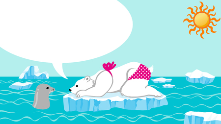 Female polar bear and seal talking in the summer arctic seaのイラスト素材
