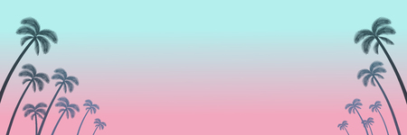 Palm tree silhouette frame in sunset background, pinkish color, Banner ratioのイラスト素材