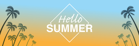 Palm tree silhouette frame in sunset background - Included words âHello Summer", Banner ratioのイラスト素材