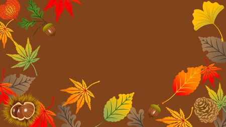 Autumn leaves frame, acorn and chestnutのイラスト素材