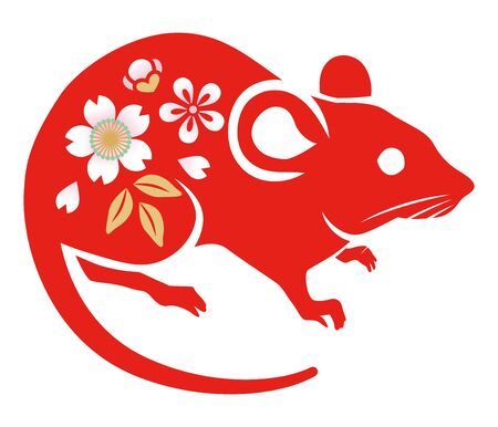 Floral patterned rat ,Red color - clip art for Year of the ratのイラスト素材