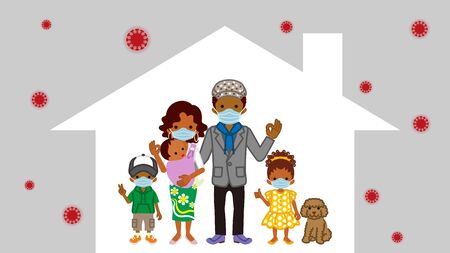 Stay at home concept art - african familyのイラスト素材