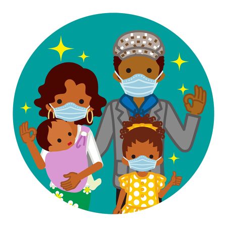 African family wearing medical mask - circular clip artのイラスト素材