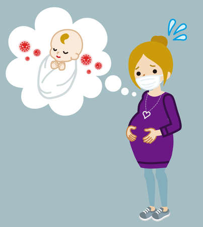 Pregnant woman concerned her baby about infection - caucasianのイラスト素材