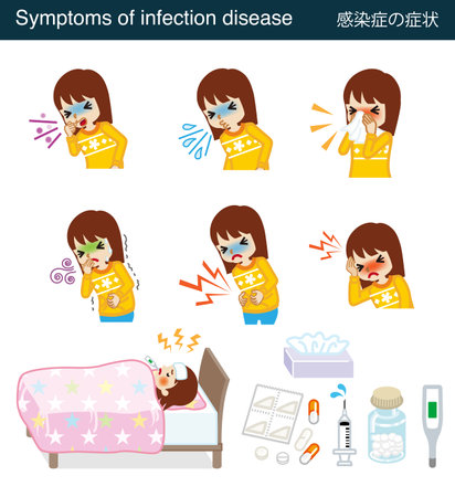 Symptoms of infection disease - Toddler girlのイラスト素材