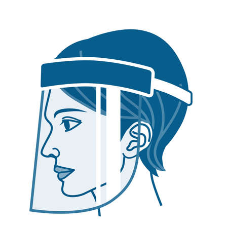 Woman's face wearing a face shield - side view, single colorのイラスト素材