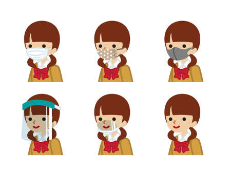 Different Types of Face Masks - Female high school studentのイラスト素材