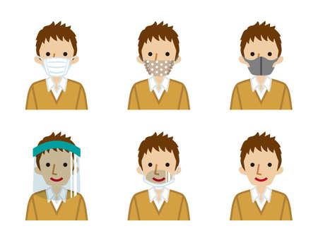 Different Types of Face Masks - Male high school student, front viewのイラスト素材