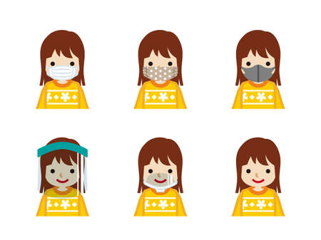 Different Types of Face Masks - Toddler girl, front viewのイラスト素材