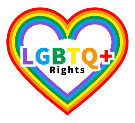Rainbow color heart shape symbol - Included words "LGBTQ+ Rights"のイラスト素材