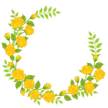 Yellow rose flower decoration - Wreathのイラスト素材