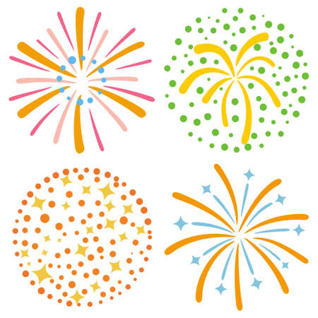 Four fireworks set 02- White background, flat color, no gradation colorのイラスト素材